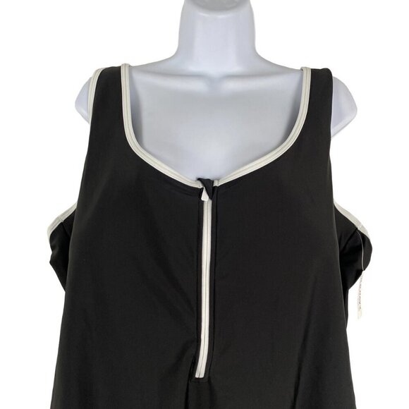 Old Navy One Piece Swimsuit 3X Black White Trim 1/2 Zip Solid  NWT SW-1887 - Picture 3 of 10